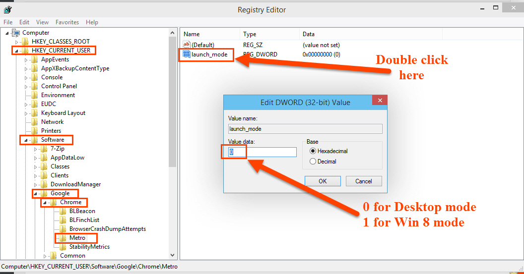 Registry setting for Chrome launch mode