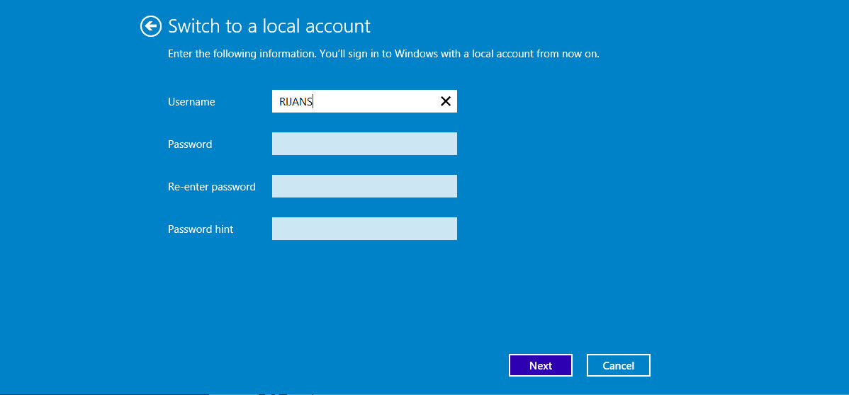 Configure local account
