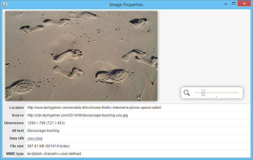 Image Properties showing directly in Chrome