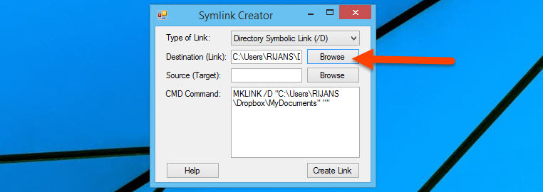 Point Destination folder