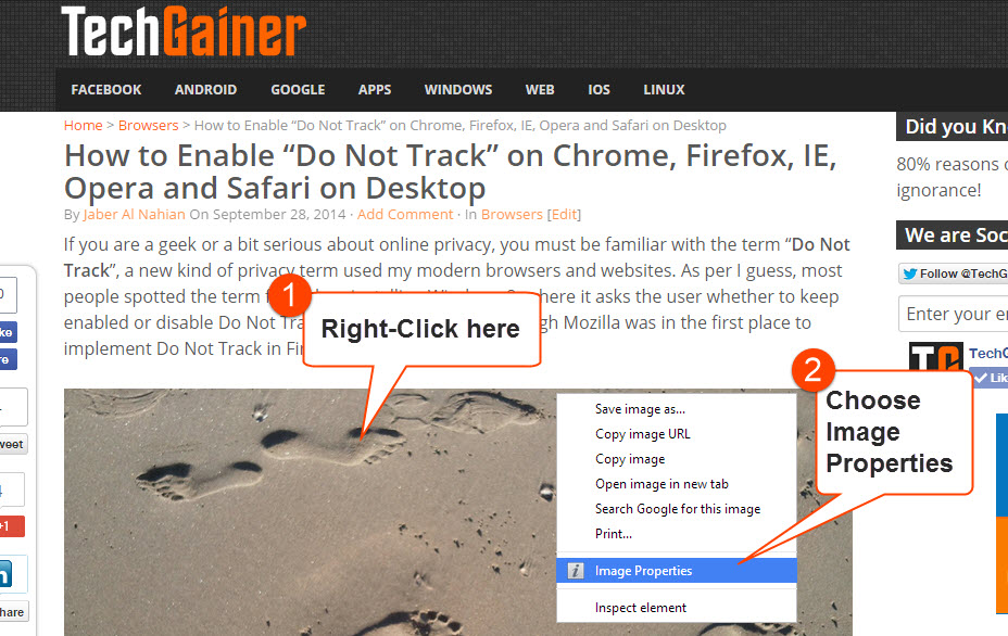 Right click on an image and choose Image Properties