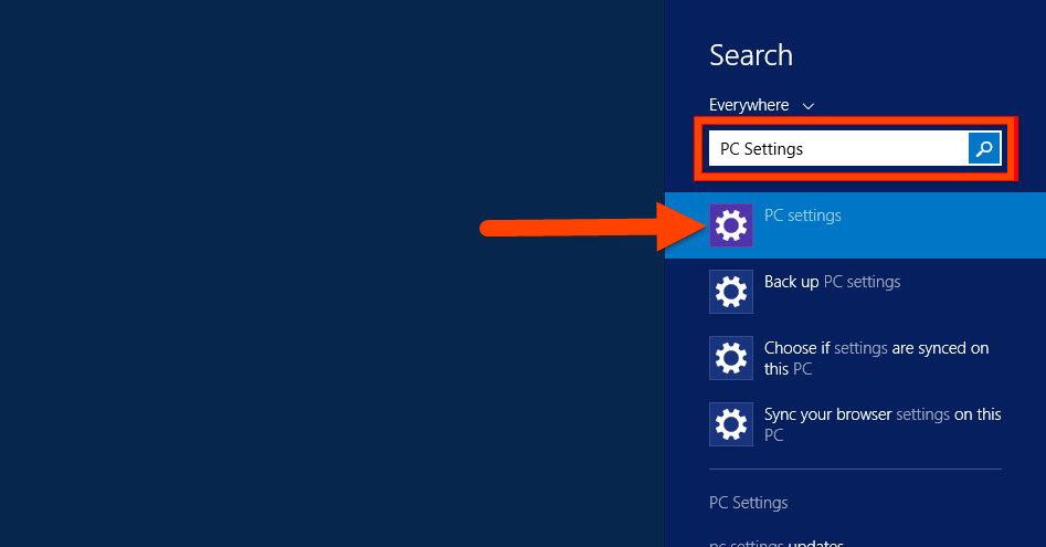 Search Windows PC Settings