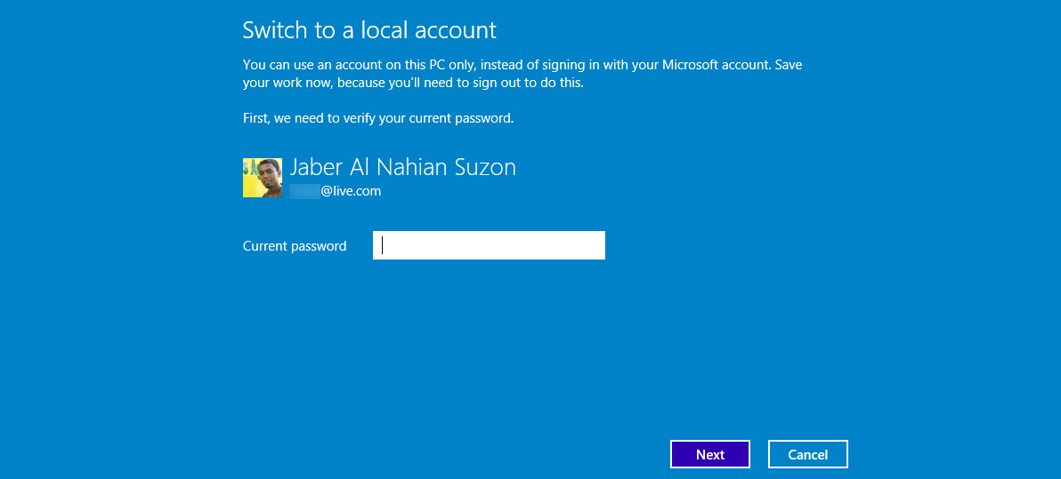 Reenter the password of Microsoft Account