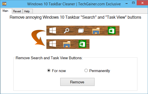 Windows 10 Taskbar Cleaner window