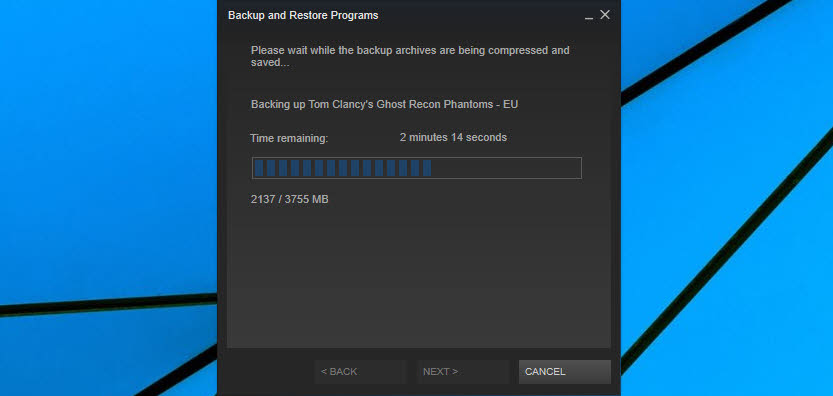 Game backup in progress
