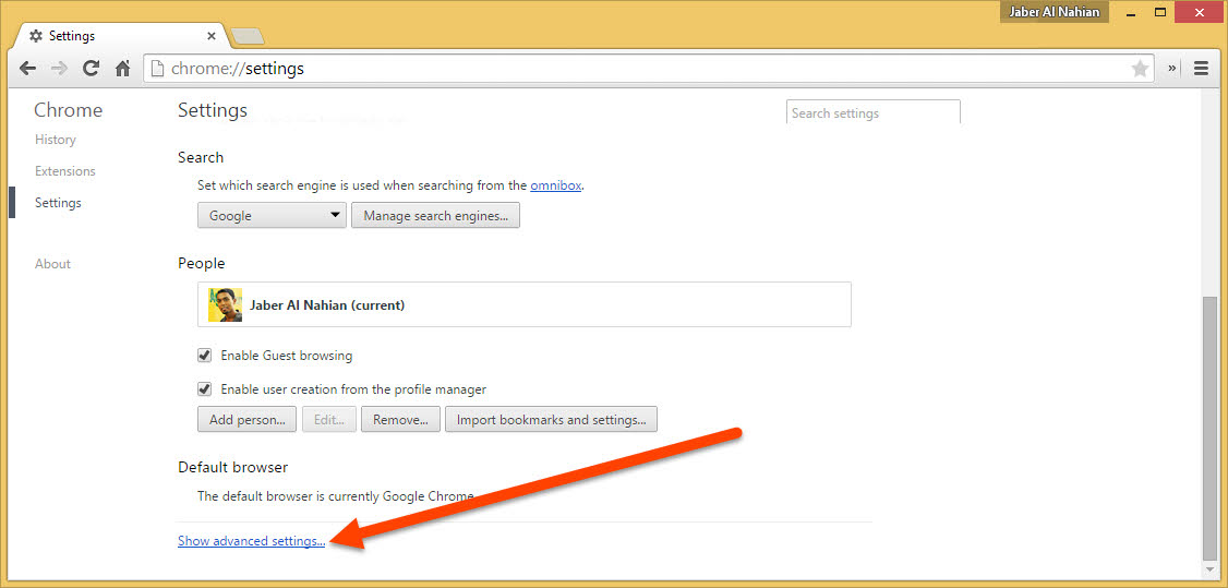Show advanced settings on Chrome