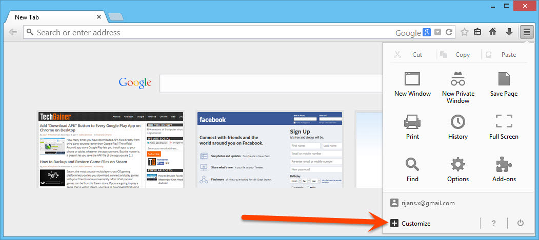 Customize Firefox buttons