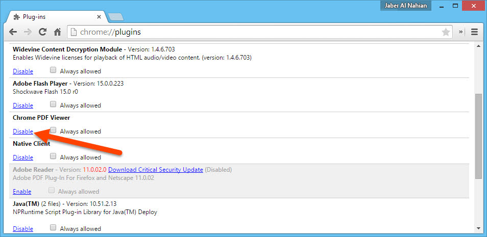 Disable Chrome PDF preview