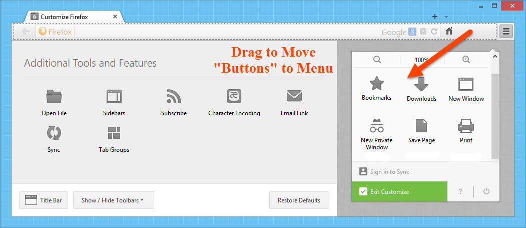 Move buttons to menu