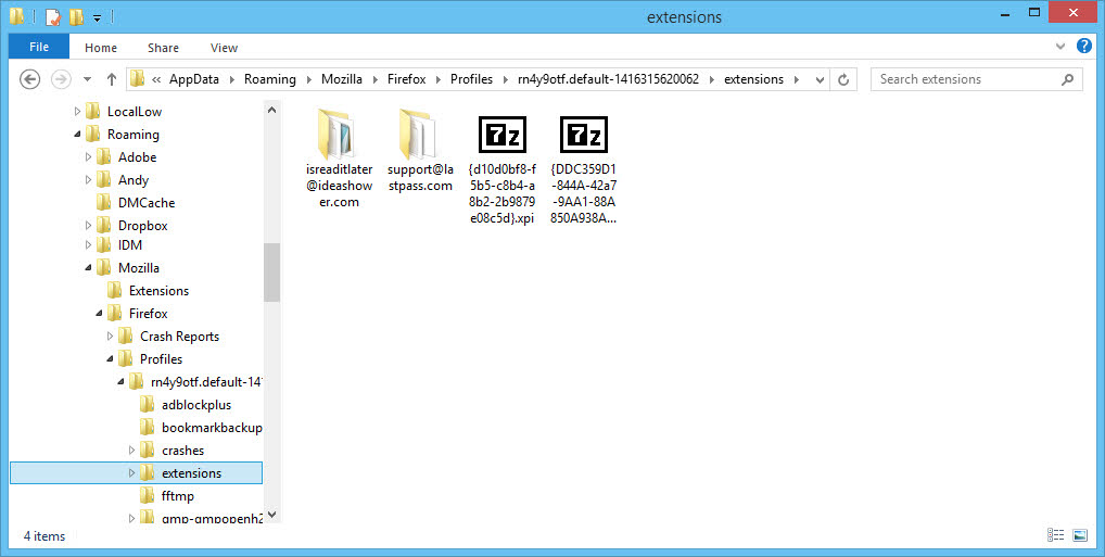 Firefox addon and extension folder