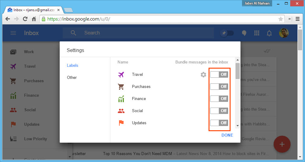Inbox web version label settings