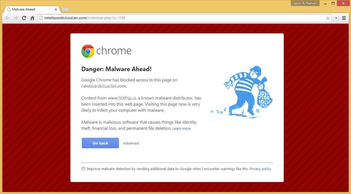 Malware website chrome warning