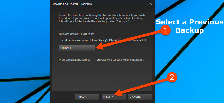 Select backup folder