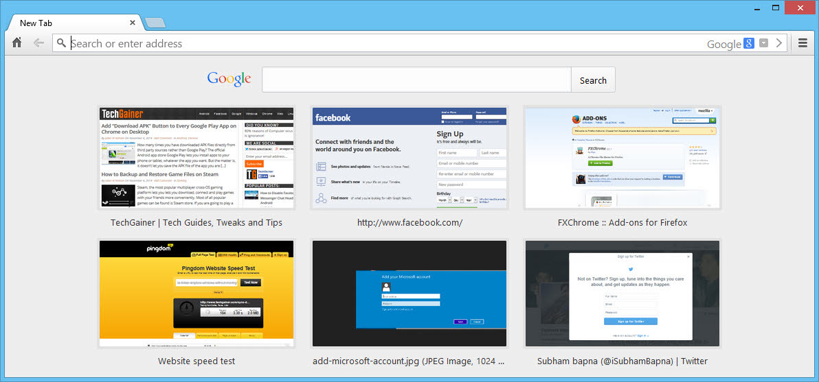 Set new tab as startup page