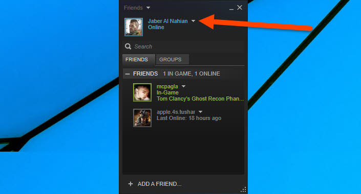 Click on profile aerrow icon