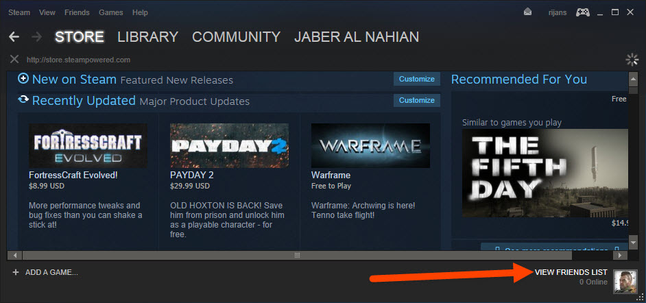 Click Friend Lists on Steam