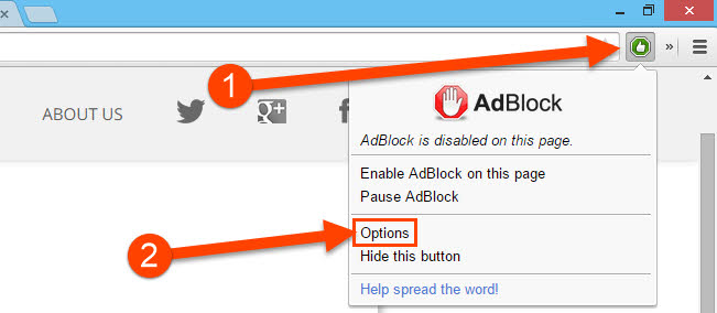 Access AdBlock Options from Toolbar