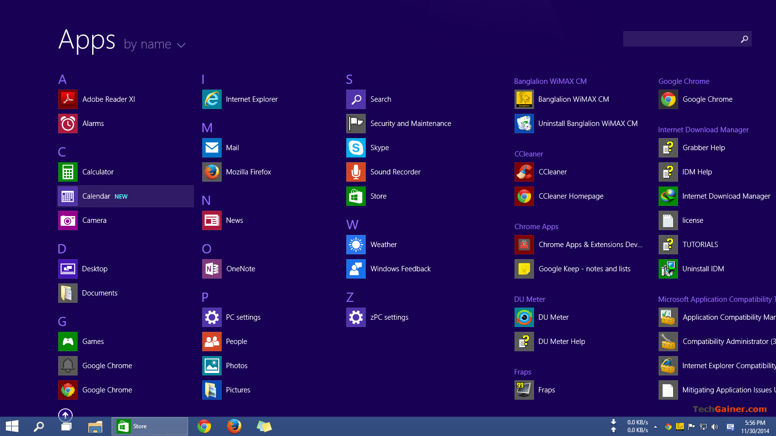 All apps Start screen on Windows 10