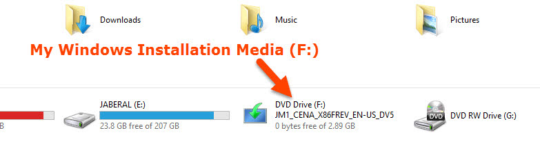 Note the Installation Drive letter