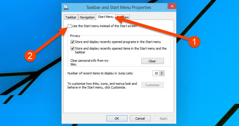 Use the Star menu instead of Start screen