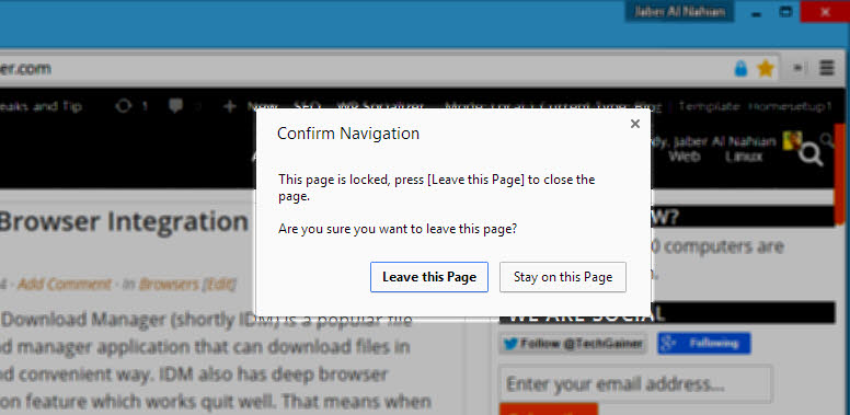 Page leaving JavaScript prompt