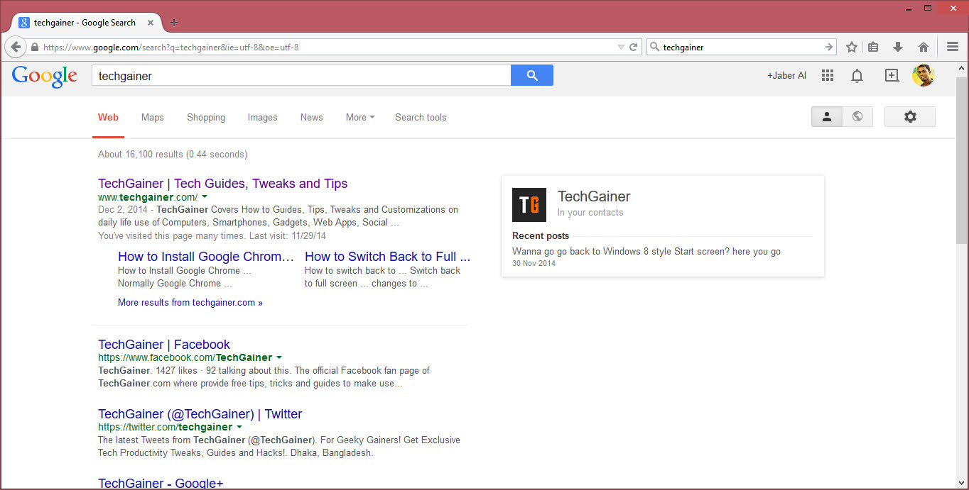 Google Search results onFirefox