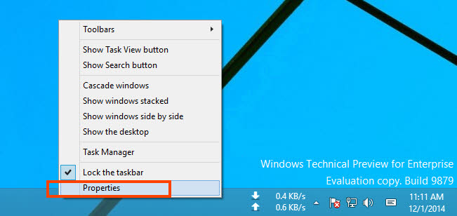 Taskbar Properties
