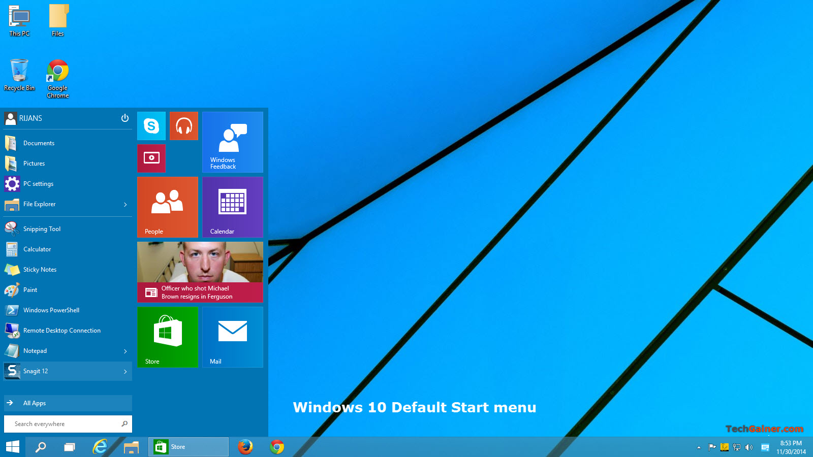 Windows 10 default start menu style and theme