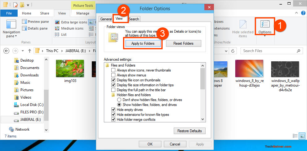 Apply to folders setting in Windows 10 and 8