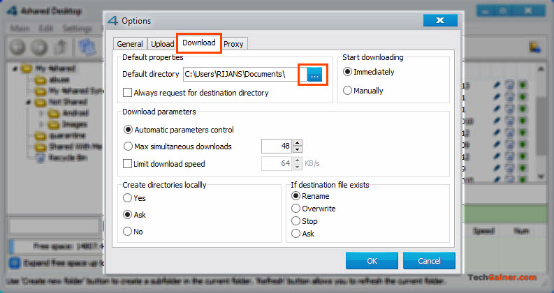Change default directory