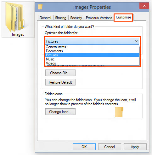 Customize folder view template