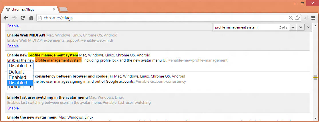 Disable Chrome's profile management system