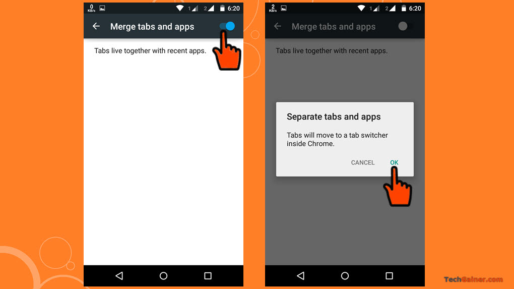 Switch of Chrome open tabs from running apps menu