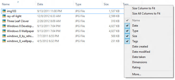 Enable or disable columns in details view mode
