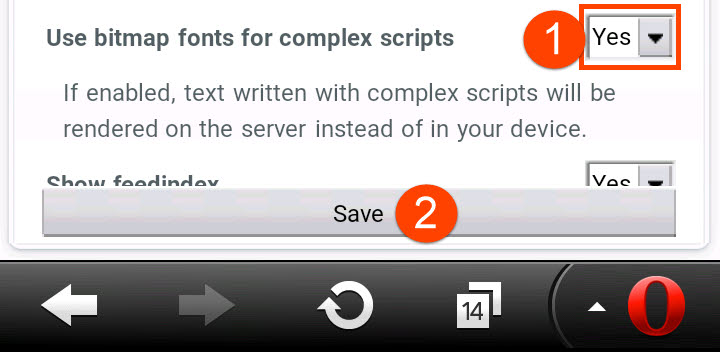 Enable bitmap for unsupported fonts in Opera Mini