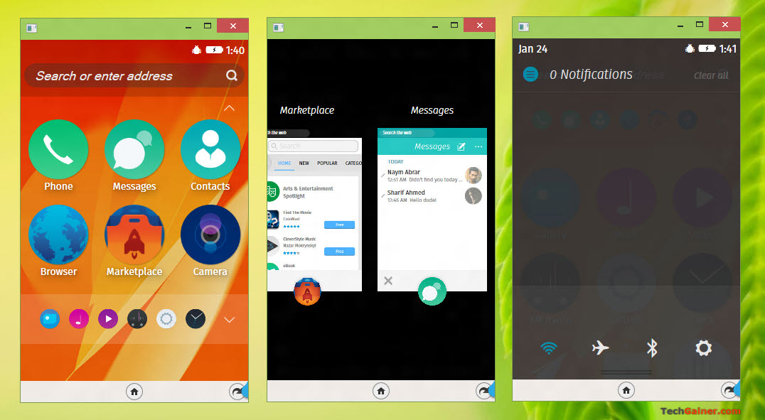 Firefox OS home screen, app switcher and App menu