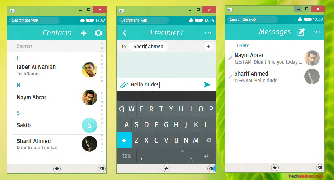 Firefox OS messaging and contacts app