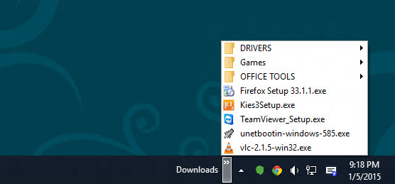 Access folder items from toolbar