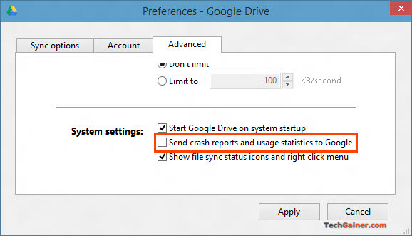 Disable Google Drive Crash Reports