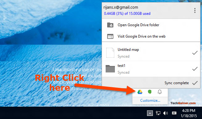 Right click on Google Drive system tray icon