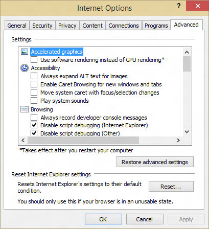 Change Advanced Settings in Internet Explorer