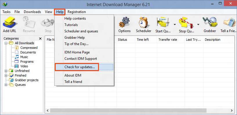 Manually check for IDM update