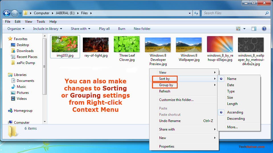 Change sorting and grouping view