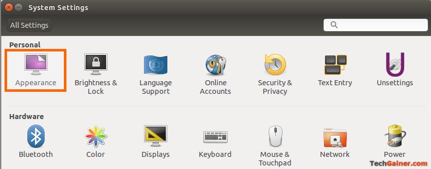 Open Appearance settings