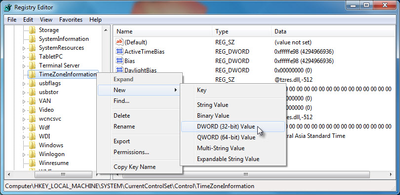Create new DWORD value in 32 bit