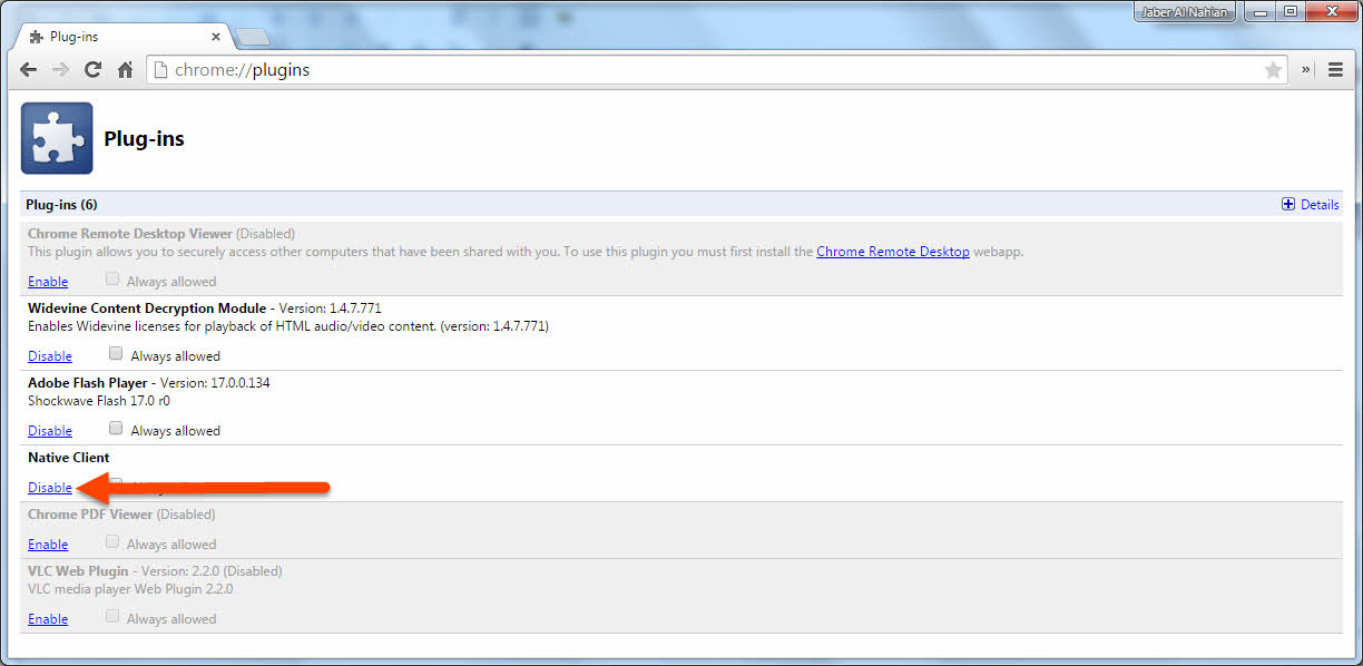 Disable Chrome Plugins