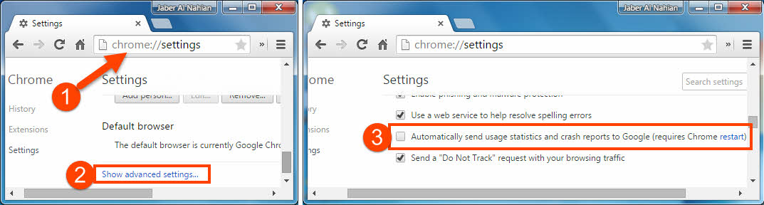 Stopp Chrome statistics and usage report