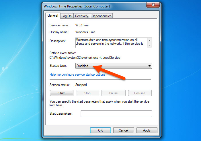 Disable Windows Time service