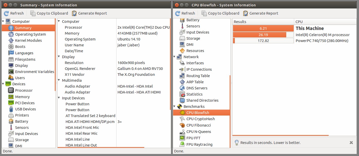 Hardinfo GUI hardware discovery tool for linux