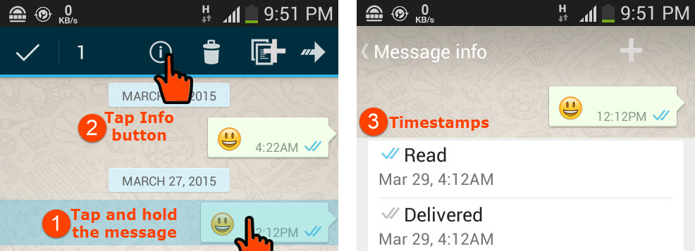 Know the timestamps of message sent status 